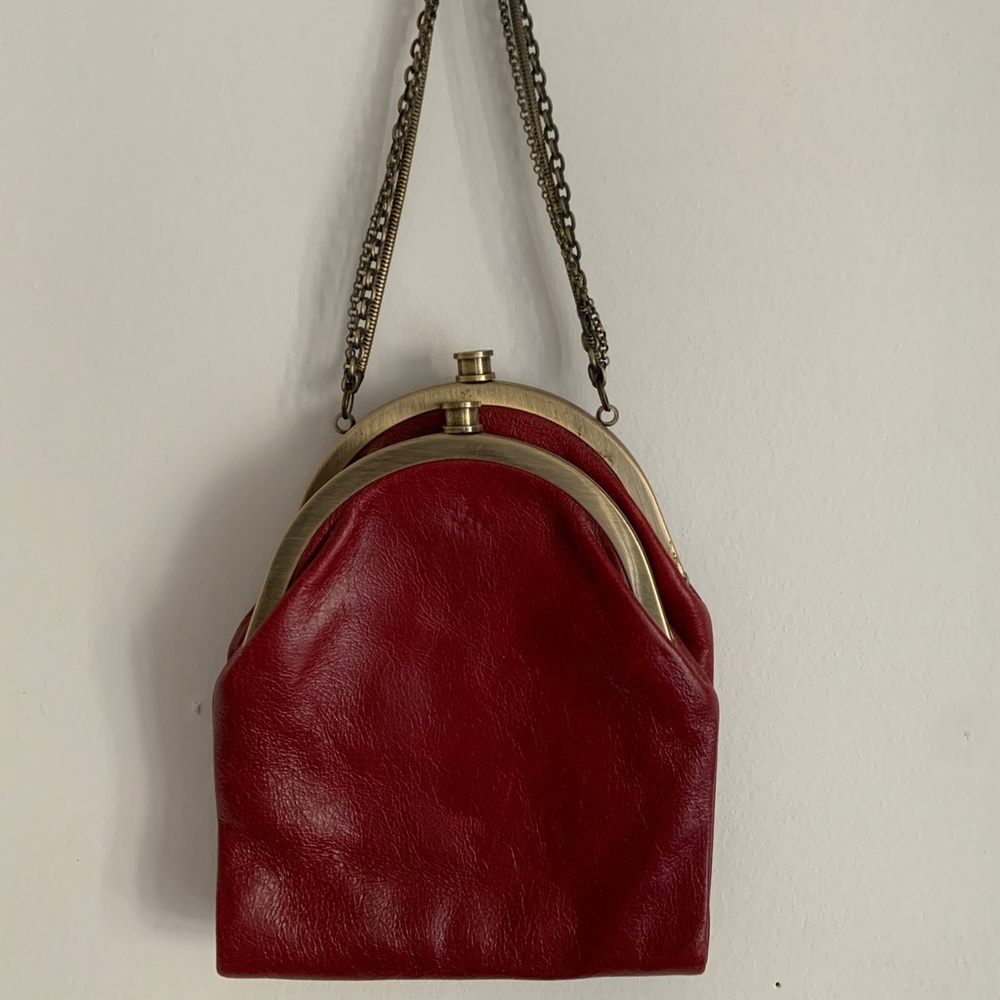 Vintage leather red wristlet with gold detail